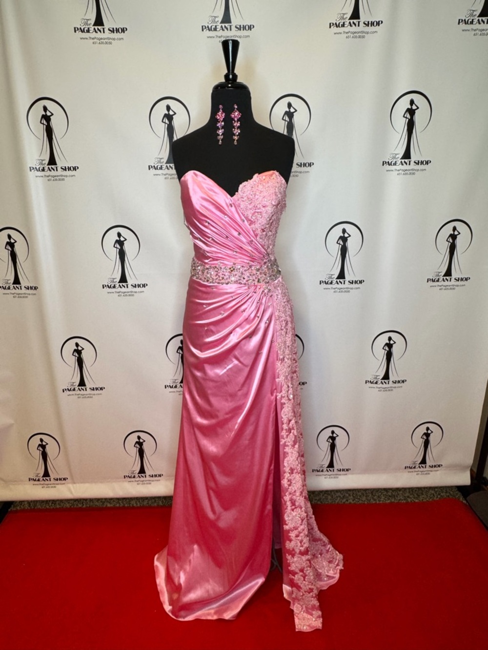 Tony Bowls Strapless Pink Satin & Lace Evening Gown
